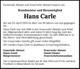 Die Feuerwehr Abstatt trauert um Brandmeister und Ehrenmitglied Hans Carle